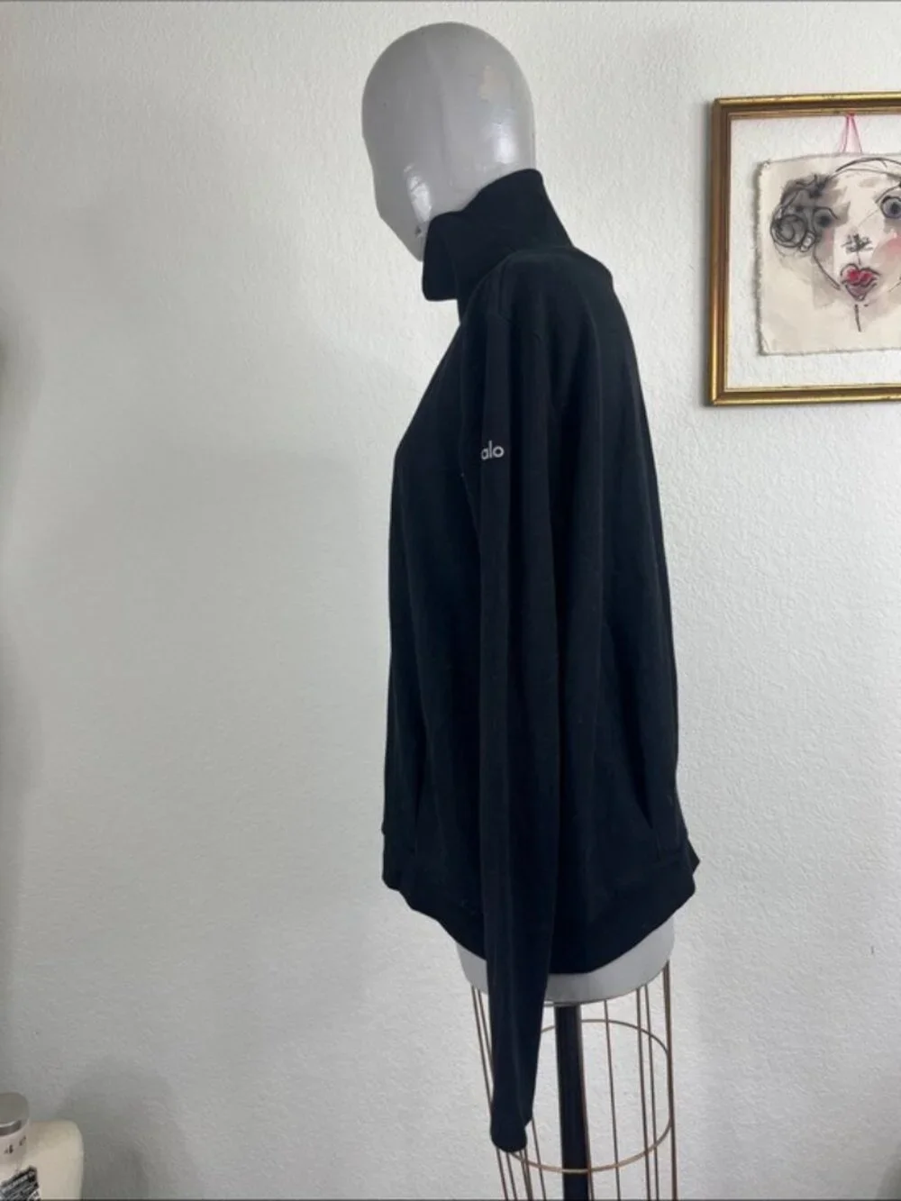 Alo Yoga Hazy Mock Neck Pullover Ribbed Sleeve Pleated Hem